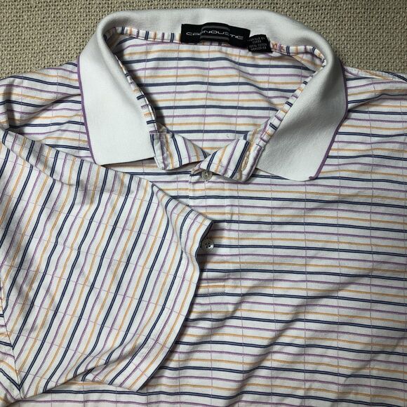 Carnoustie Polo Shirt Men XL Pink Blue Yellow Striped 70s look - Picture 3 of 9